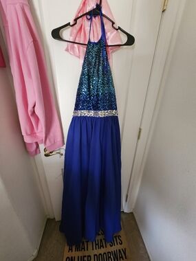 Masquerade Royal Blue Sequined Evening Dress